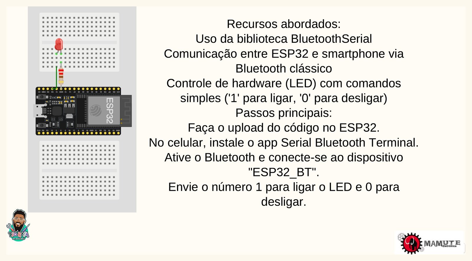 Recursos e passos principais do controle via Bluetooth