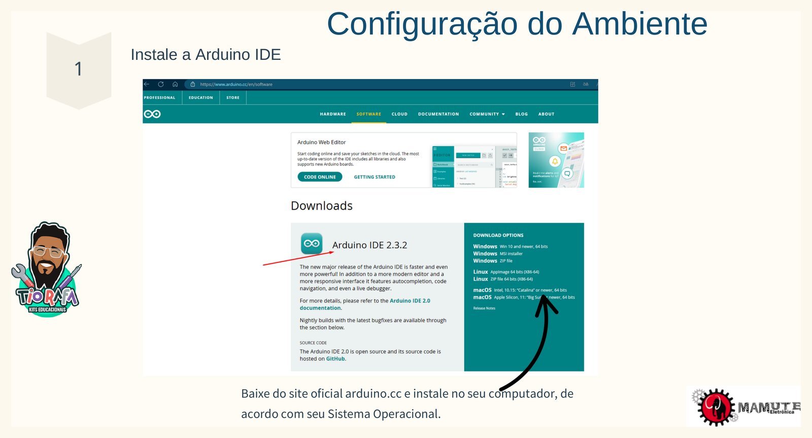 Página de downloads da IDE do Arduino