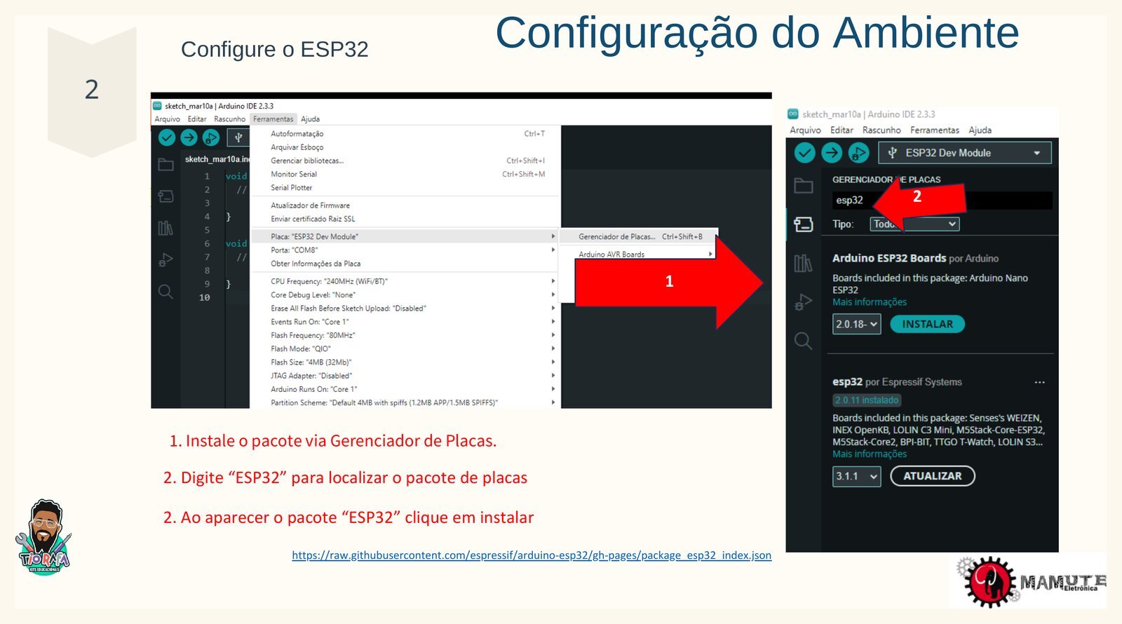 Instalando o pacote de placas ESP32 pelo Gerenciador de Placas