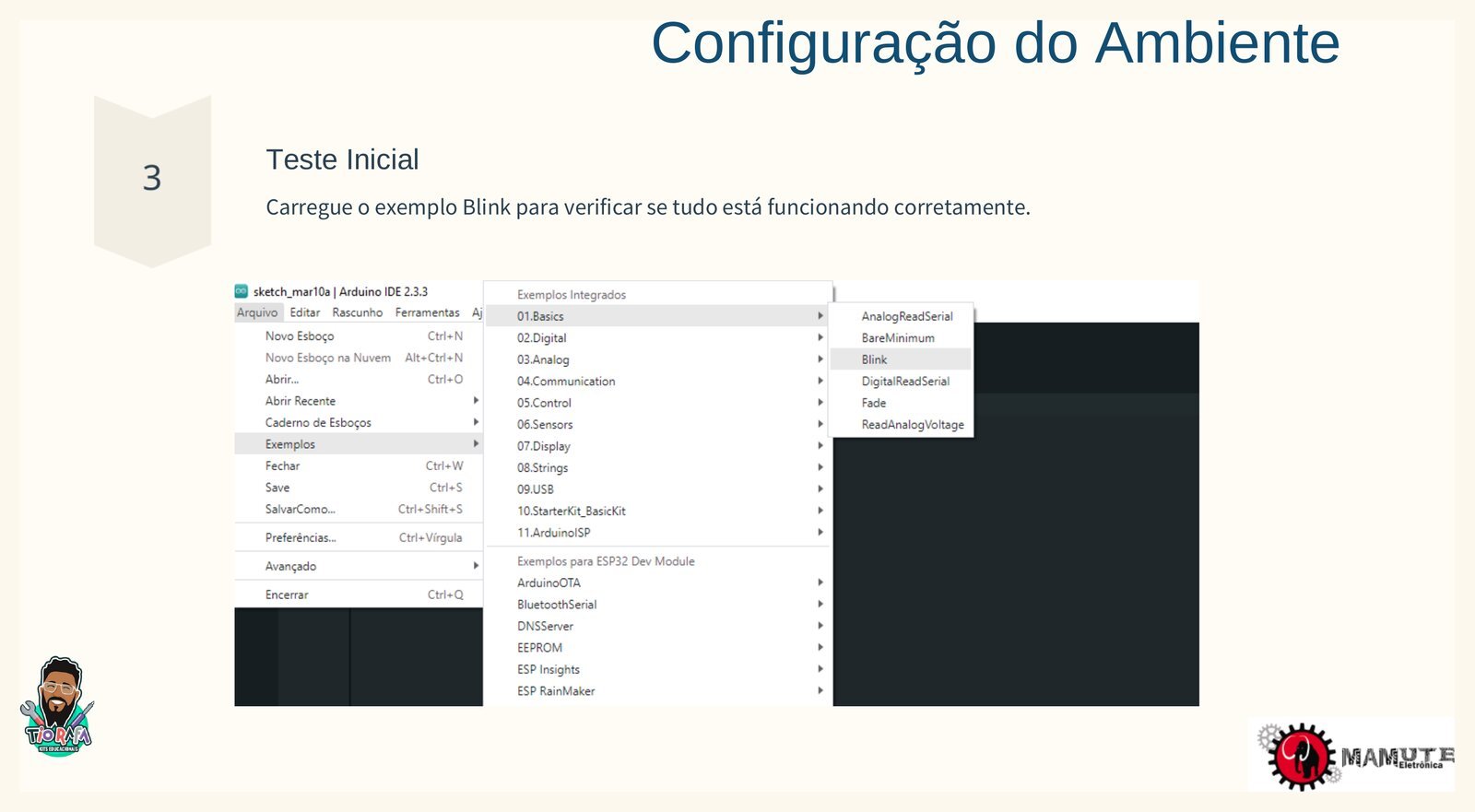 Abrindo o exemplo Blink na IDE do Arduino