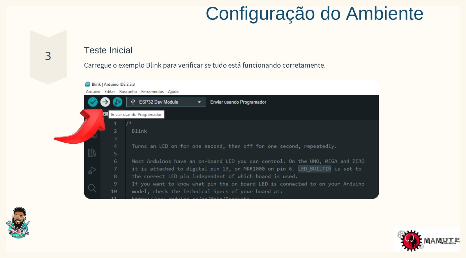 Enviando o código para o ESP32 usando o programador